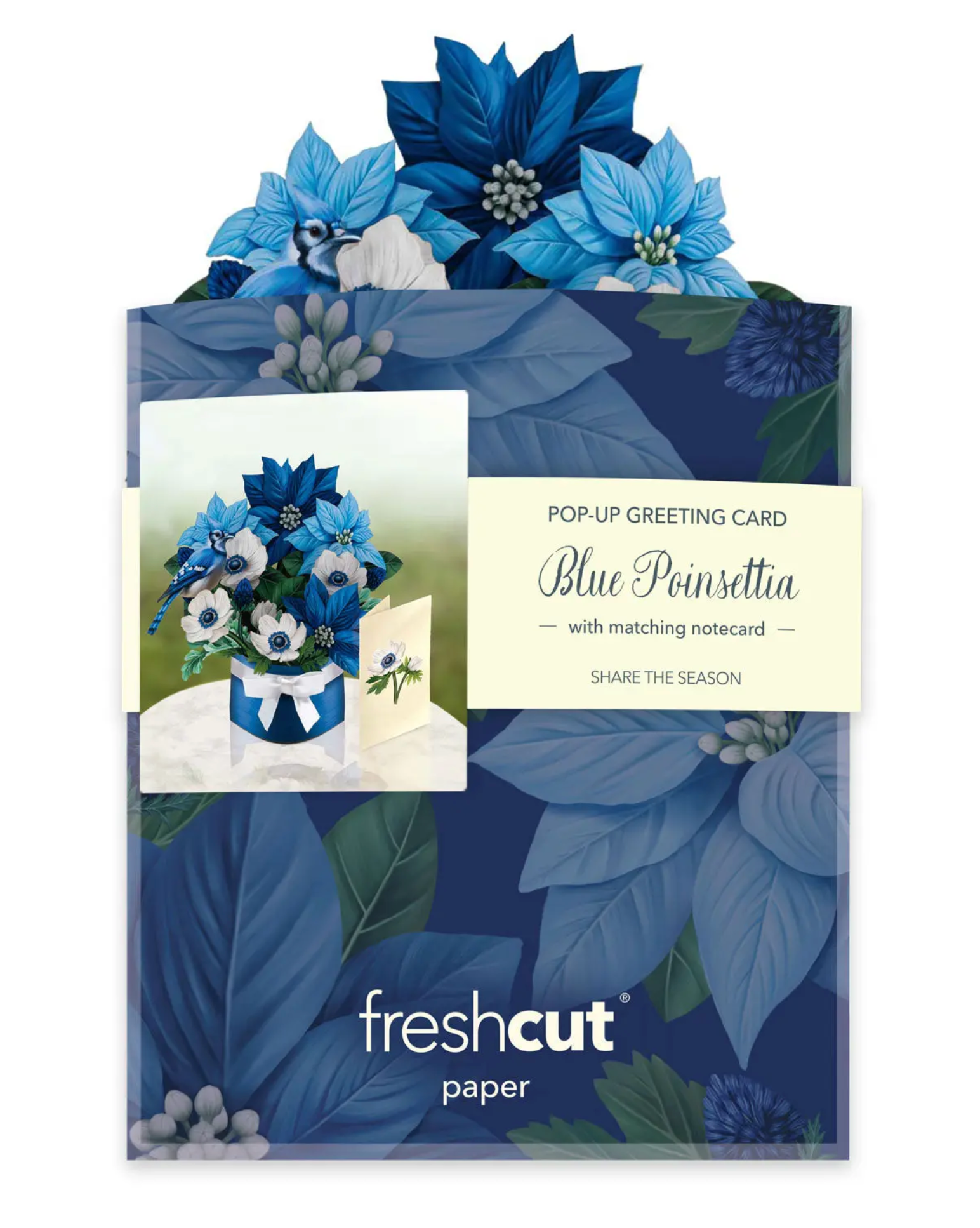 Blue Poinsettia Mini Pop Up Greeting Card