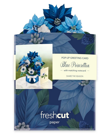 Blue Poinsettia Mini Pop Up Greeting Card