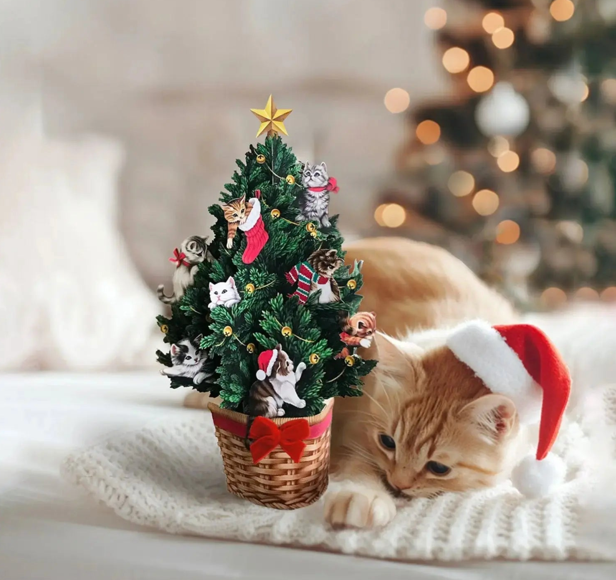 Meowy Christmas Tree Mini Pop Up Greeting Card