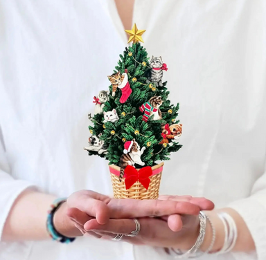 Meowy Christmas Tree Mini Pop Up Greeting Card