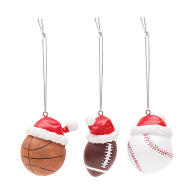 Sports Ball with Santa Hat Ornament - (Single) Various: Basketball, Football, or Baseball