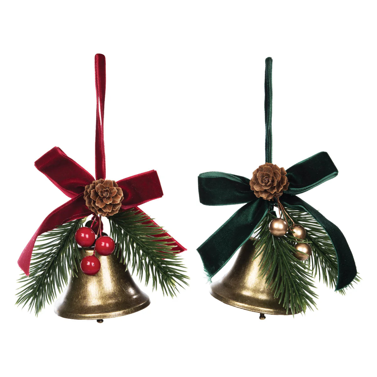 Gold Bell With Ribbon Ornament - (Single) Red or Green