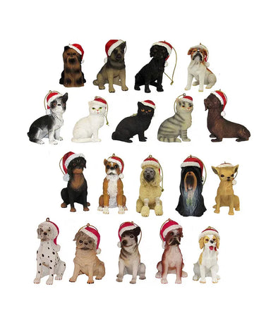 Cat OR Dog with Santa Hat Ornament (Single) - Random Breed