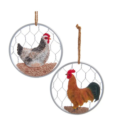 Chickens on Wire Ornament (Single) - Random Style