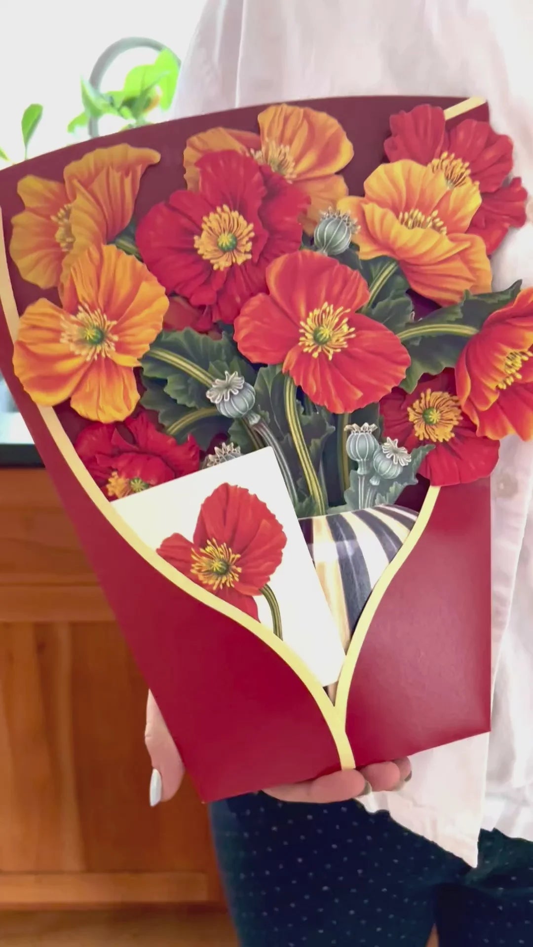 French Poppies Pop Up Flower Bouquet Greeting Card    