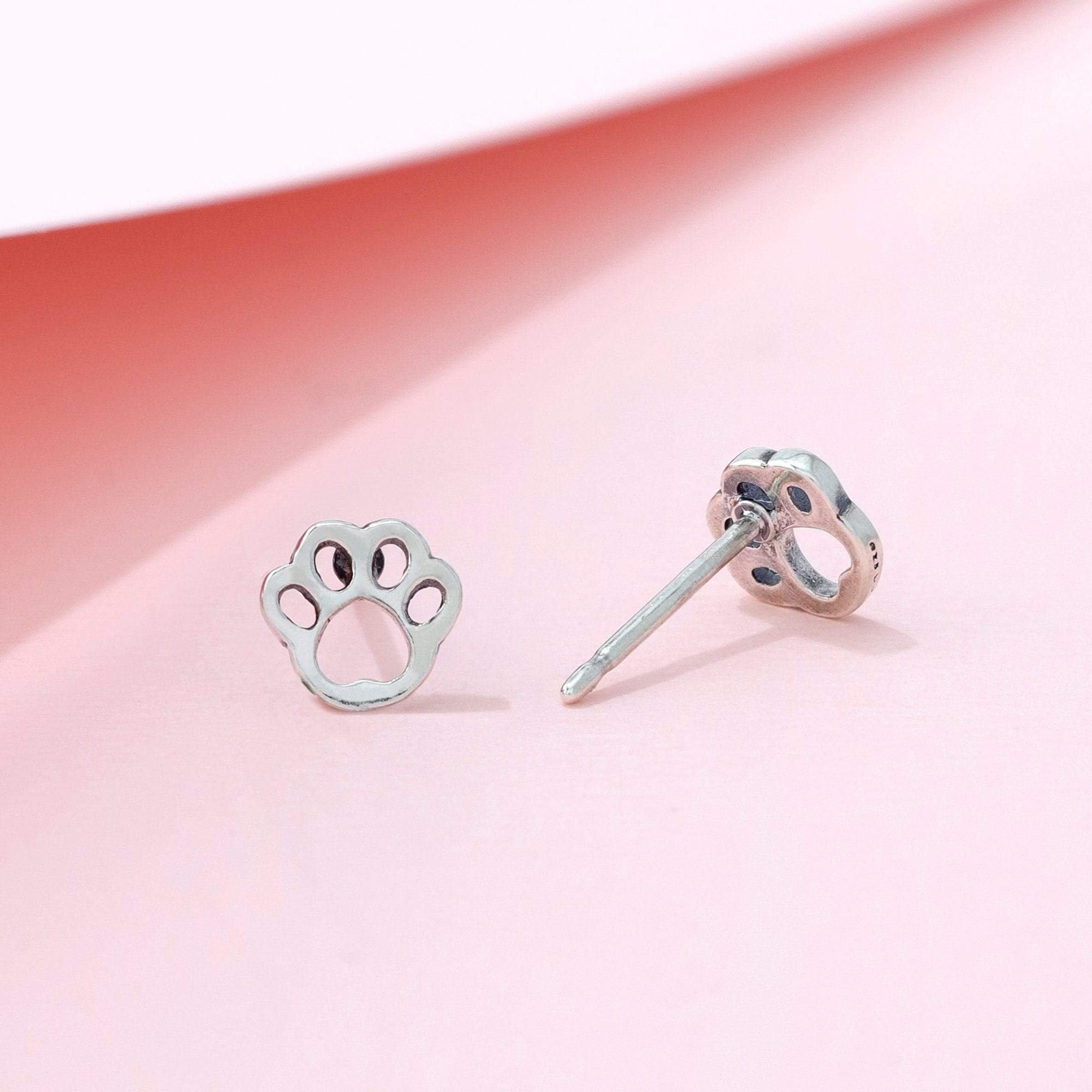 Boma Sterling Silver Post Earrings - Pawprint Open Outline    