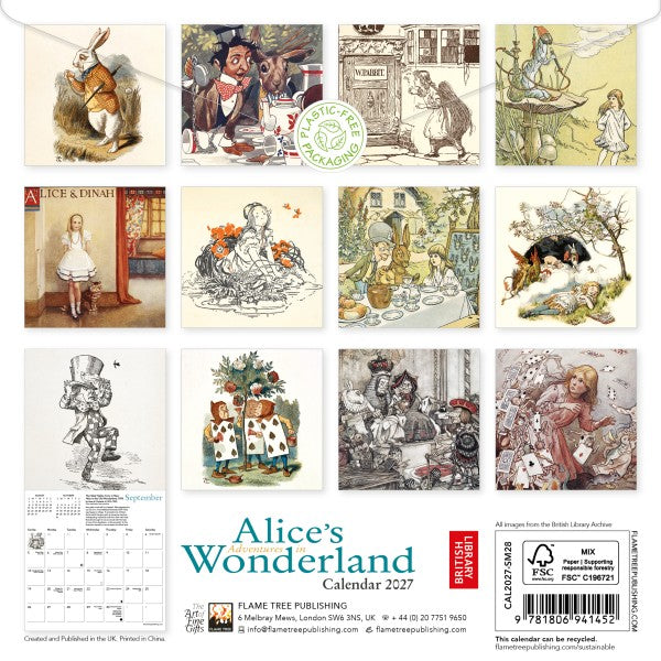 Alice's Adventures in Wonderland 2027 British Library Mini Wall Calendar