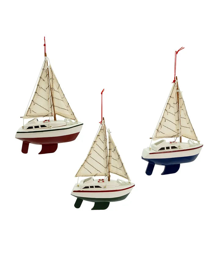 Wood Yacht With Sail Ornament (Single) - Random Color