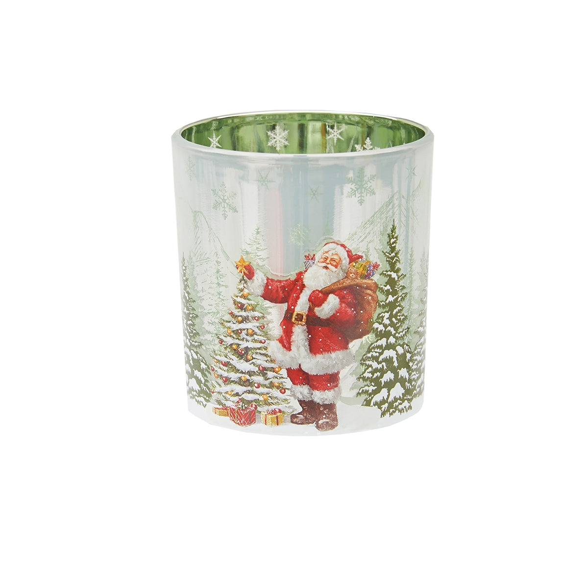 Santa and Trees Glass Votive Holder    