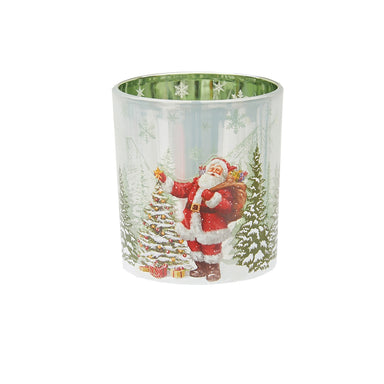 Santa and Trees Glass Votive Holder    