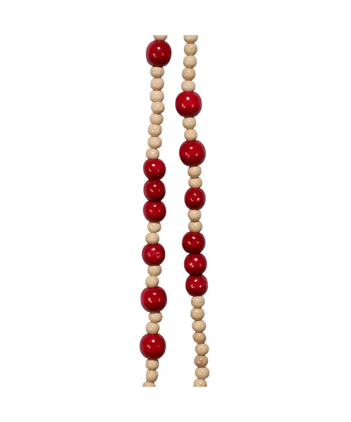 Natural Wood and Red Bead Garland