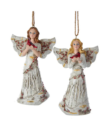 Birch Angel With Cardinal Ornament (Single) - Random Style