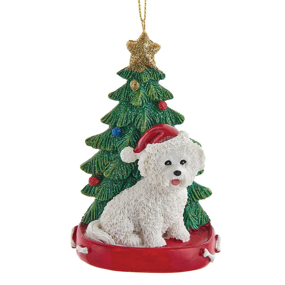 Bichon Frise With Christmas Tree Ornament