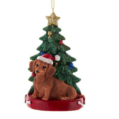 Red Dachshund With Christmas Tree Ornament