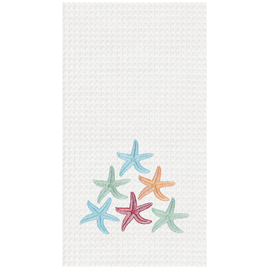 Starfish Embroidered Waffle Weave Kitchen Towel    