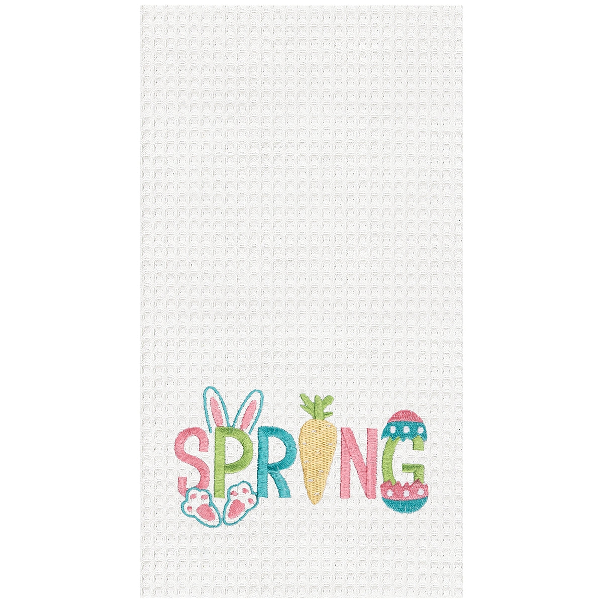 Bunny and Egg Spring Embroidered Waffle Weave Kitchen Towel    