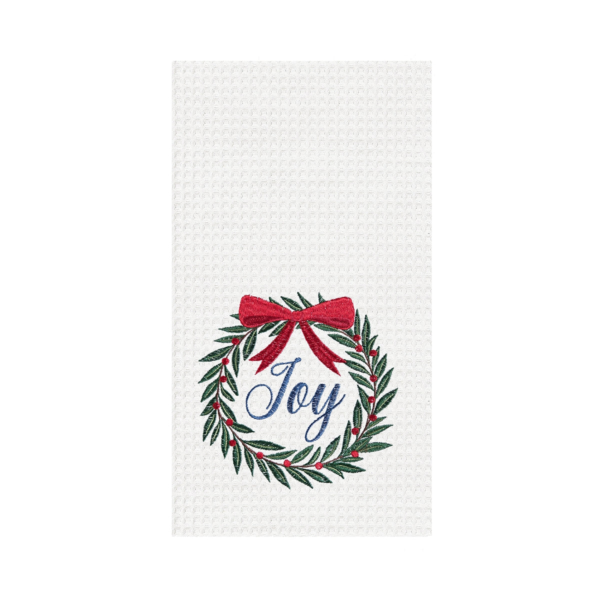 Joy Wreath Embroidered Waffle Weave Kitchen Towel    