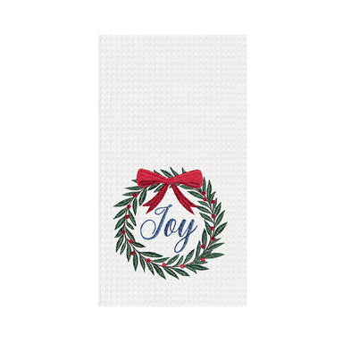 Joy Wreath Embroidered Waffle Weave Kitchen Towel    