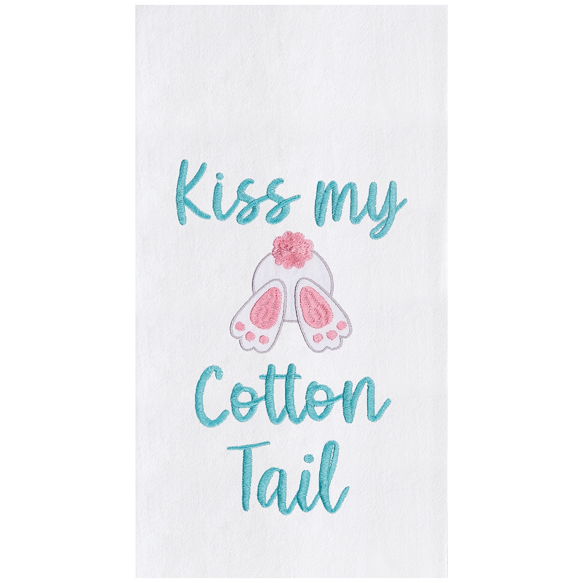 Kiss My Cotton Tail Embroidered Flour Sack Kitchen Towel    