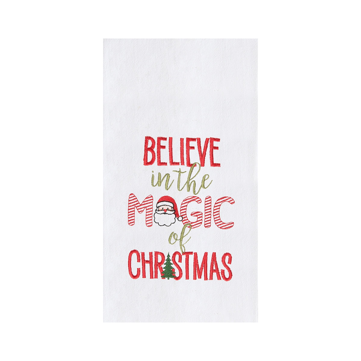 Believe In The Magic of Christmas Embroidered Flour Sack Kitchen Towel    