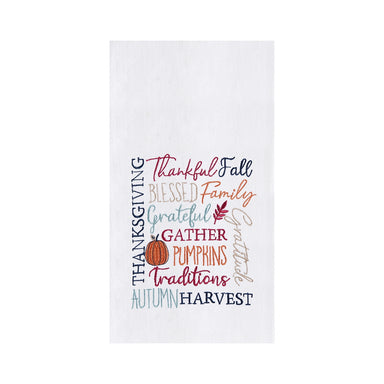 Thankful Words Embroidered Flour Sack Kitchen Towel    