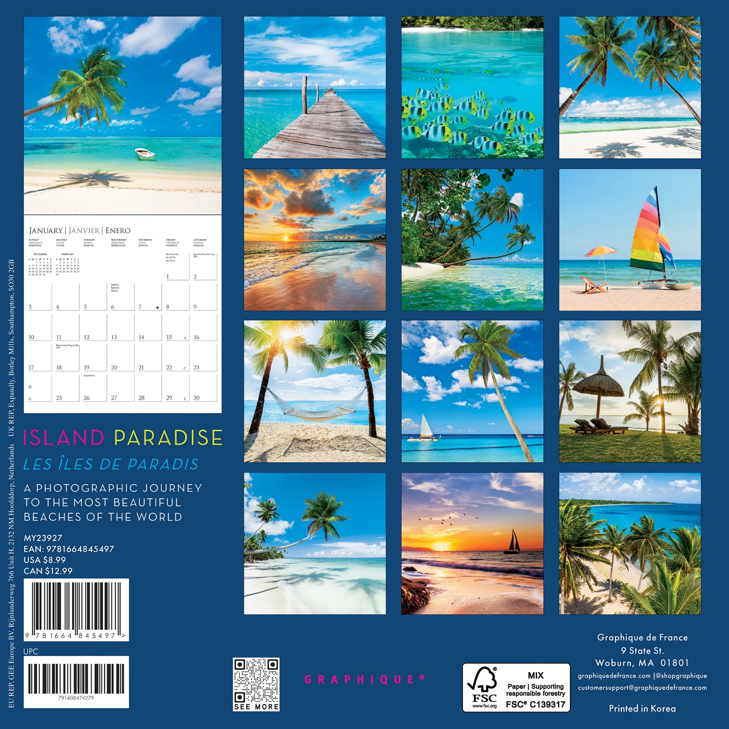 GRPH Island Paradise 2027 Mini Wall Calendar