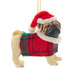 Tan Pug With Plaid Coat and Santa Hat Ornament