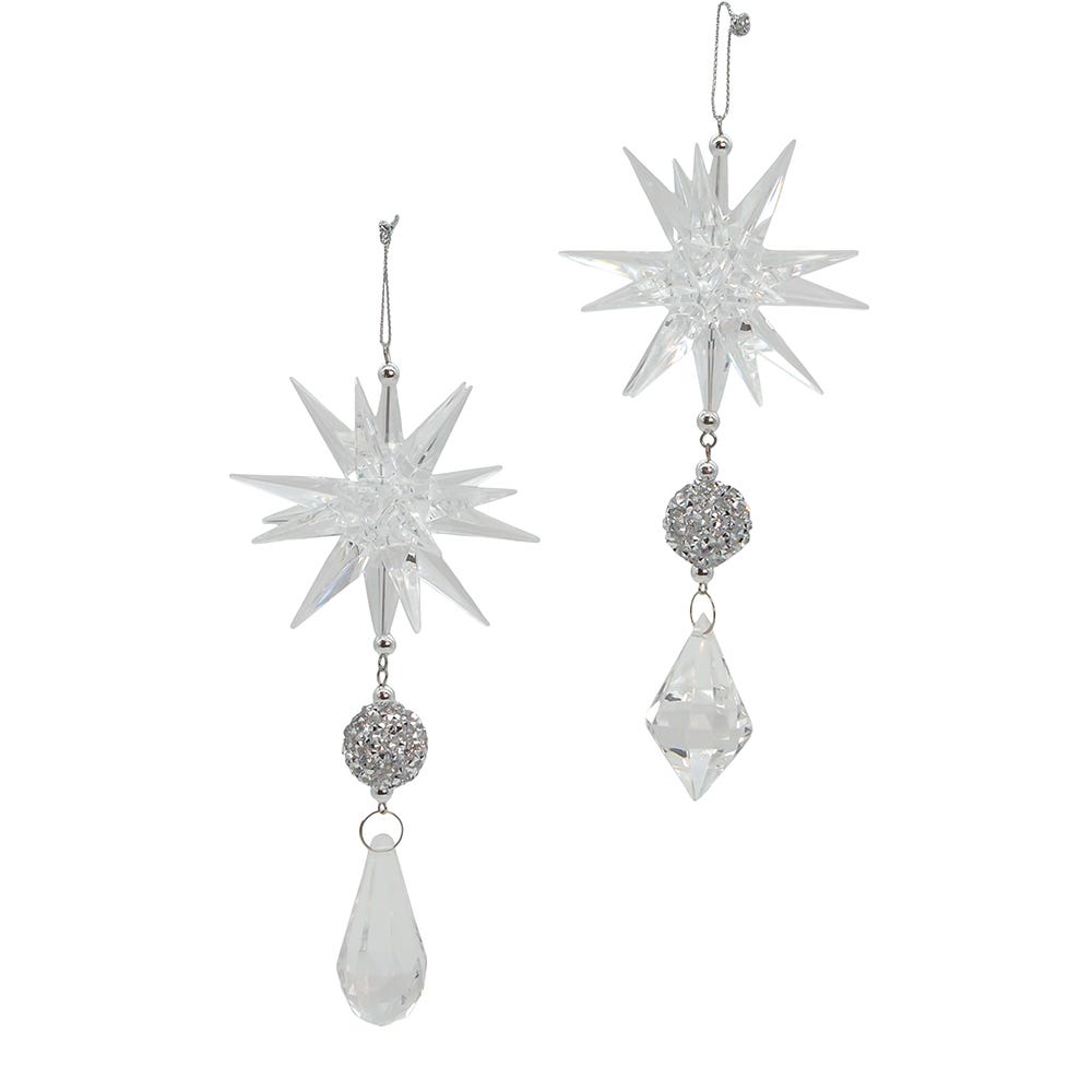 Clear and Silver Starburst Dangle Ornament (Single) - Random Style