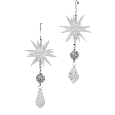 Clear and Silver Starburst Dangle Ornament (Single) - Random Style