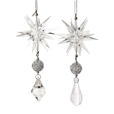 Clear and Silver Starburst Dangle Ornament (Single) - Random Style