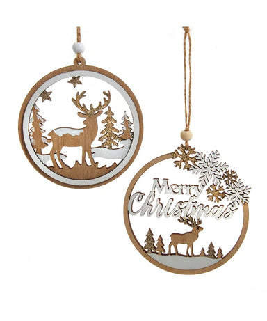Round Deer Christmas Scene Ornament (Single) - Random Style