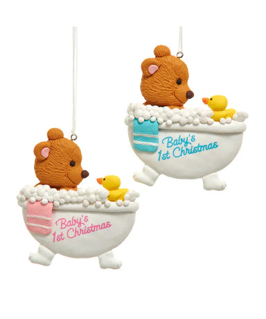 Baby's First Christmas Bear in Tub Ornament (Single) - Specify Boy or Girl
