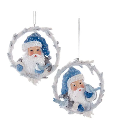 Santa In White Twig Wreath Ornament (Single) - Random Style