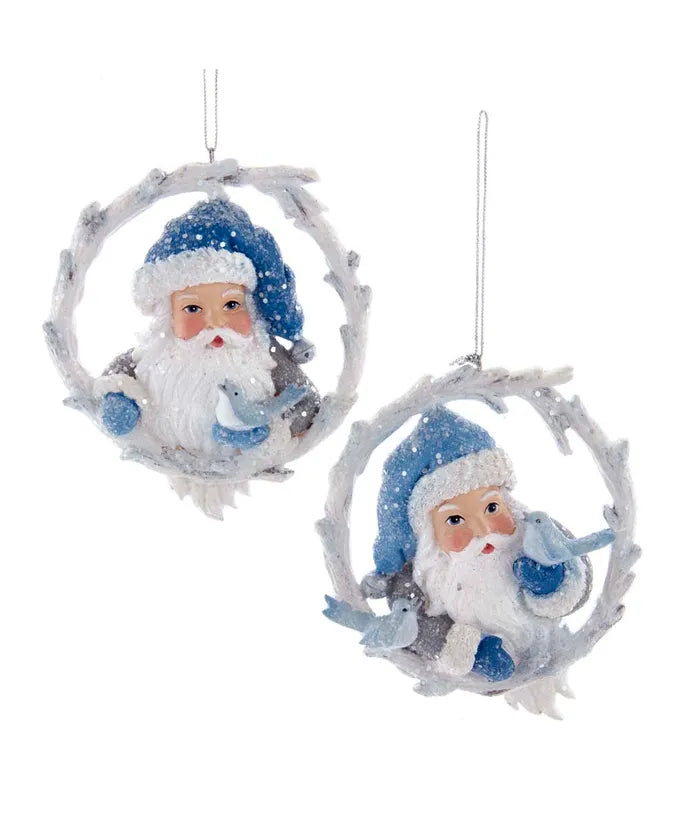 Santa In White Twig Wreath Ornament (Single) - Random Style