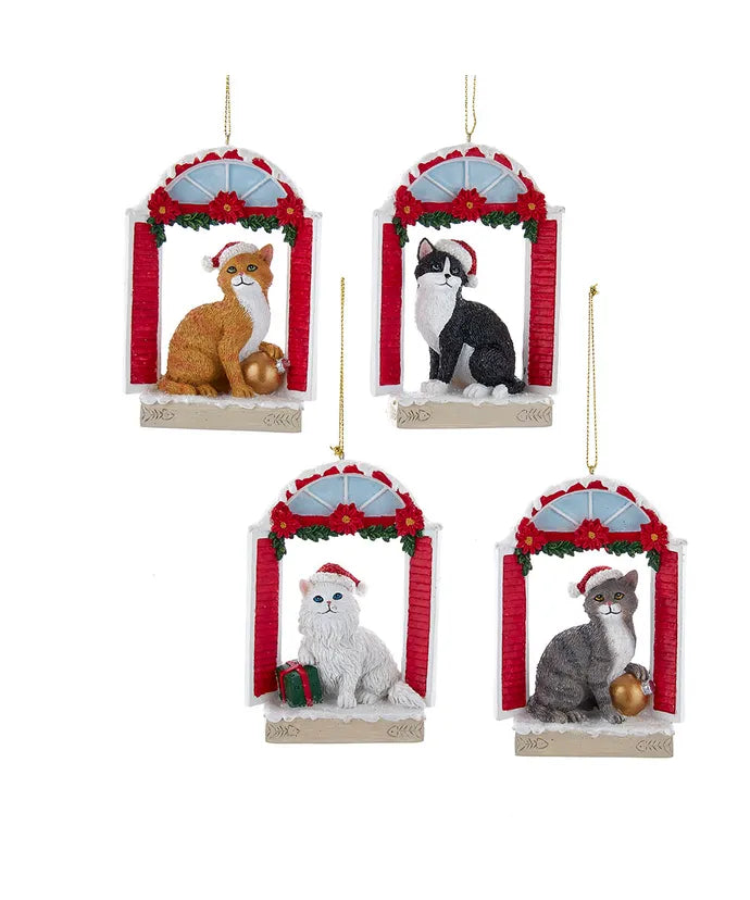 Christmas Cat in Window Ornament (Single) - Random Color
