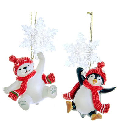 Arctic Polar Bear or Penguin with Snowflake Ornament (Single) - Random Style