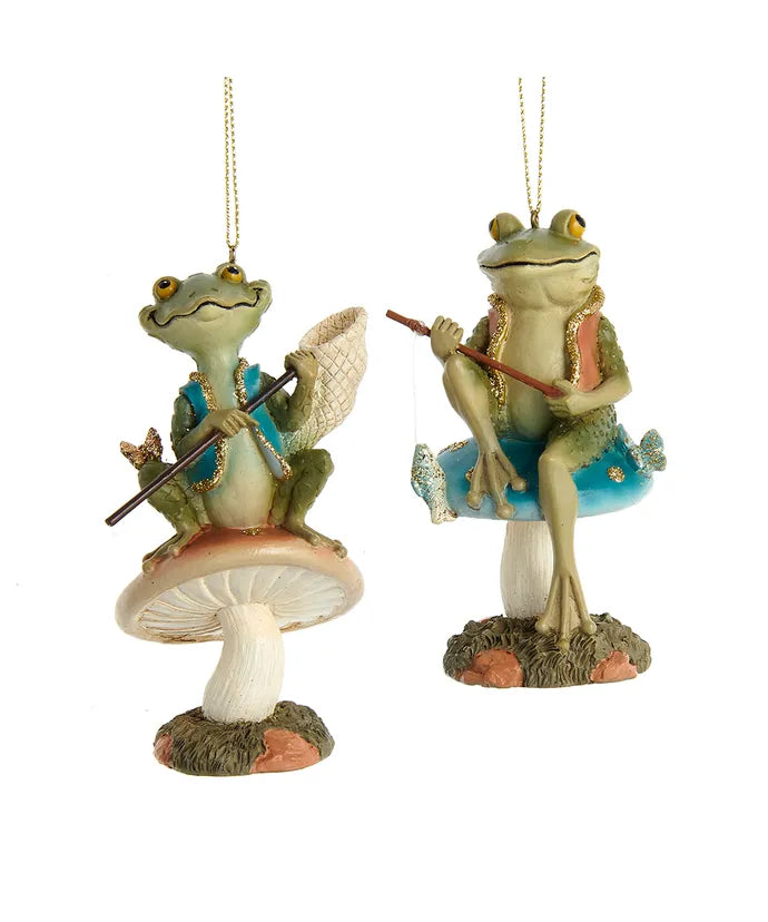 Fishing Frog on Mushroom Ornament (Single) - Random Style
