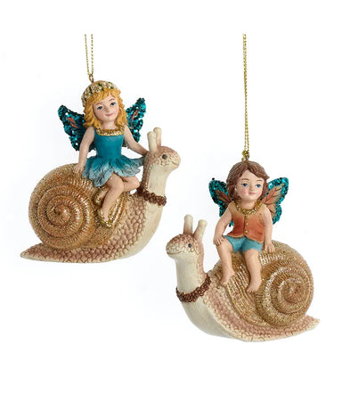 Fairy Sitting on Snail Ornament (Single) - Random Style