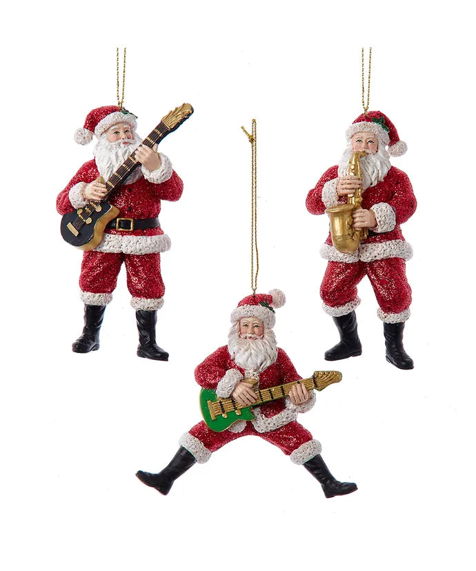 Santa With Saxophone or Guitars Ornament (Single) - Random Style