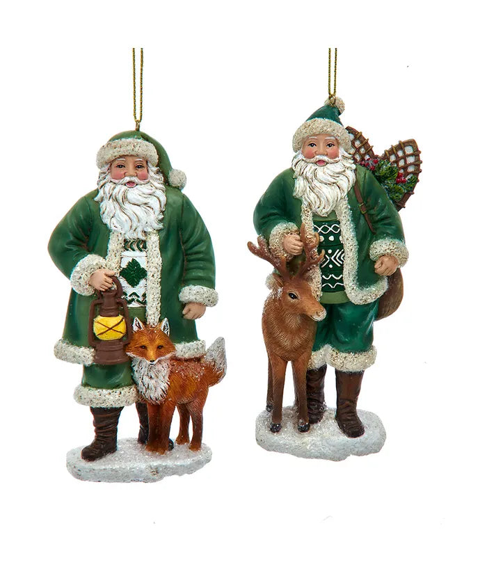 Winter Green Santa With Deer or Fox Ornament (Single) - Random Style