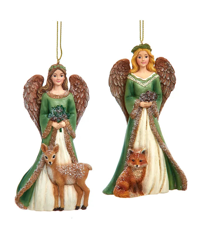 Winter Green Angel With Deer or Fox Ornament (Single) - Random Style