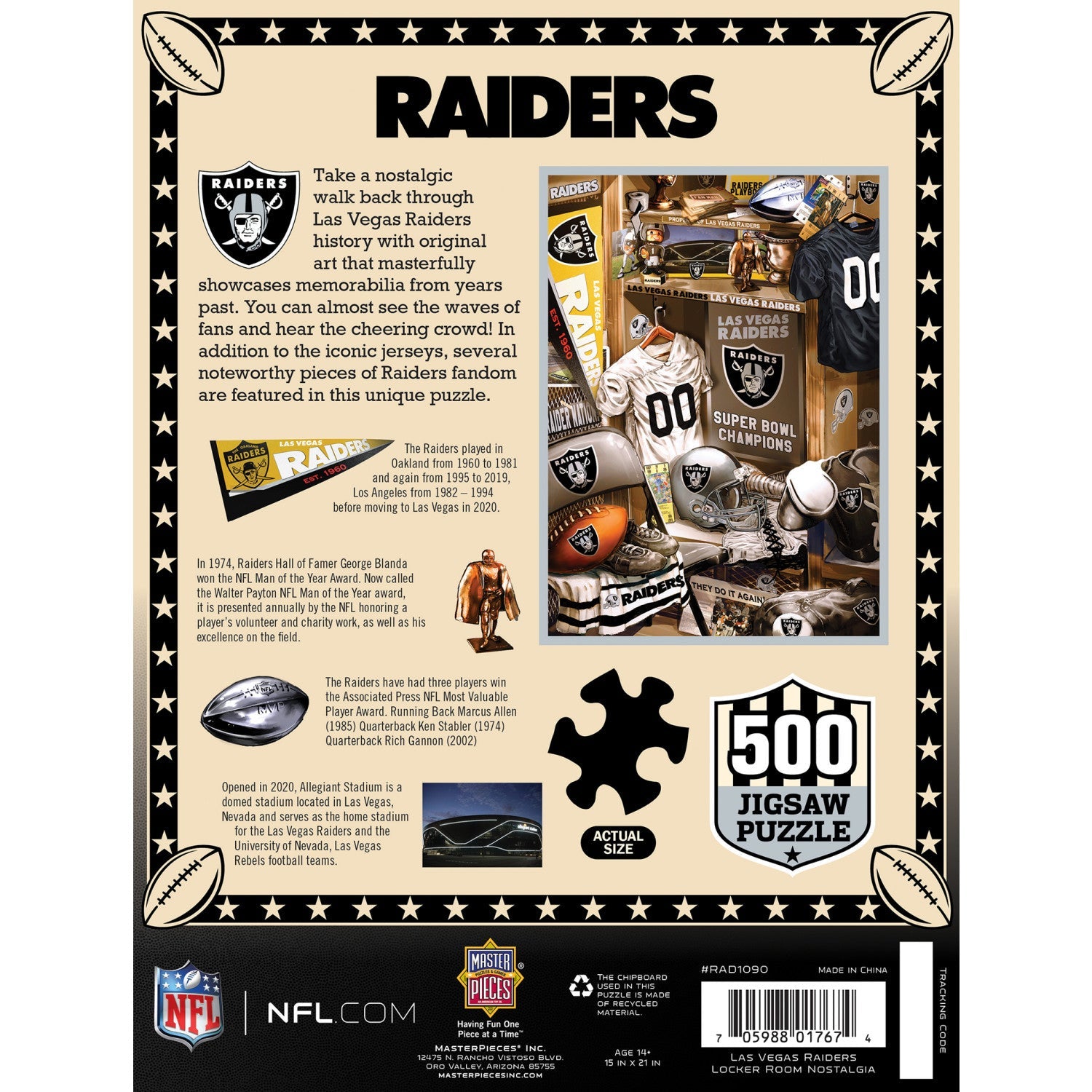 Las Vegas Raiders Locker Room 500 Piece NFL Puzzle    