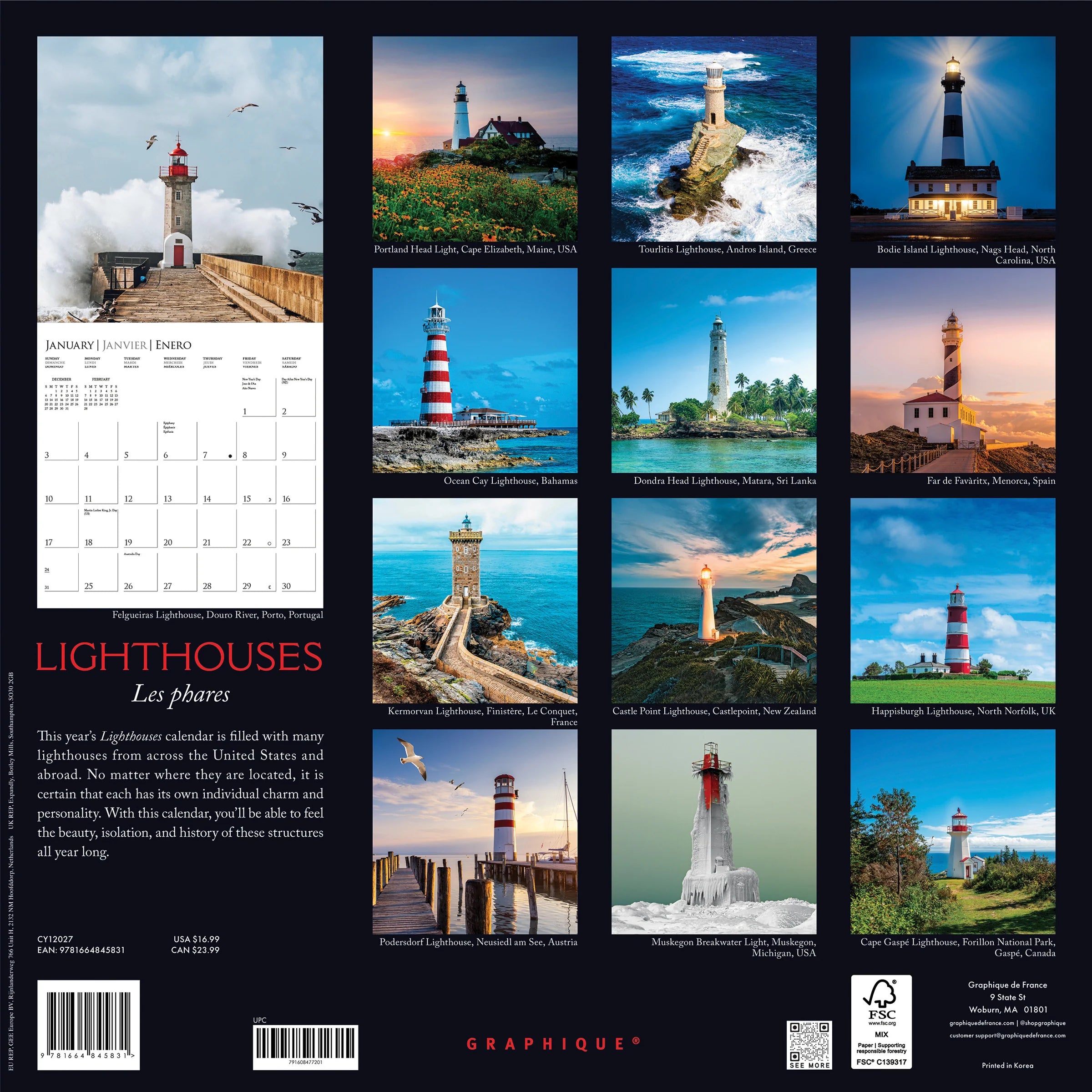 GRPH Lighthouses 2027 Wall Calendar