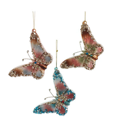 Teal, Desert Rose, or Blue Glass Butterfly Ornament (Single) - Random Color