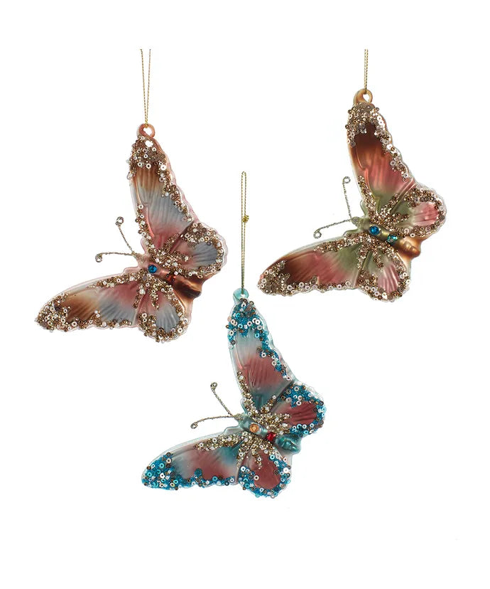 Teal, Desert Rose, or Blue Glass Butterfly Ornament (Single) - Random Color