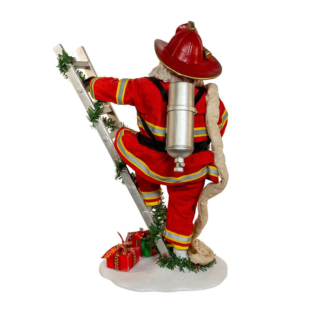 Fabriché 11.5" Fireman Santa On Ladder Figurine