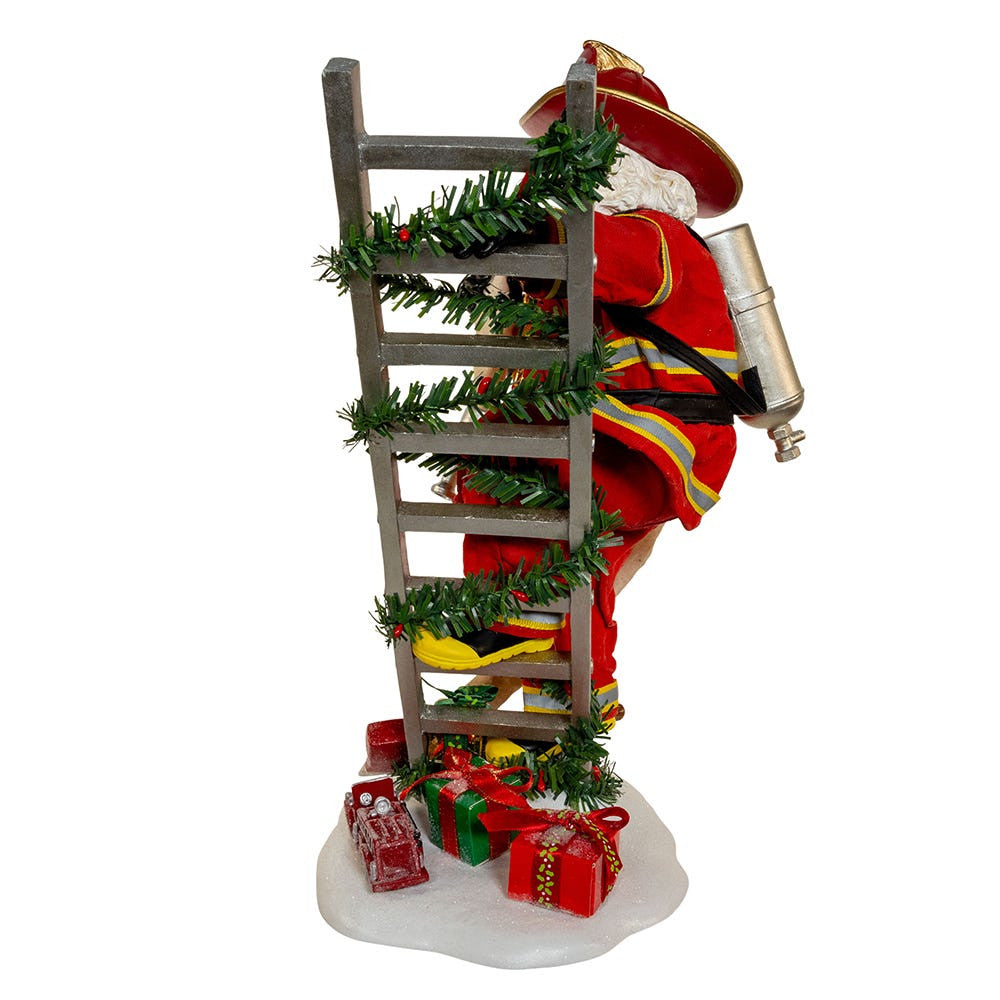 Fabriché 11.5" Fireman Santa On Ladder Figurine