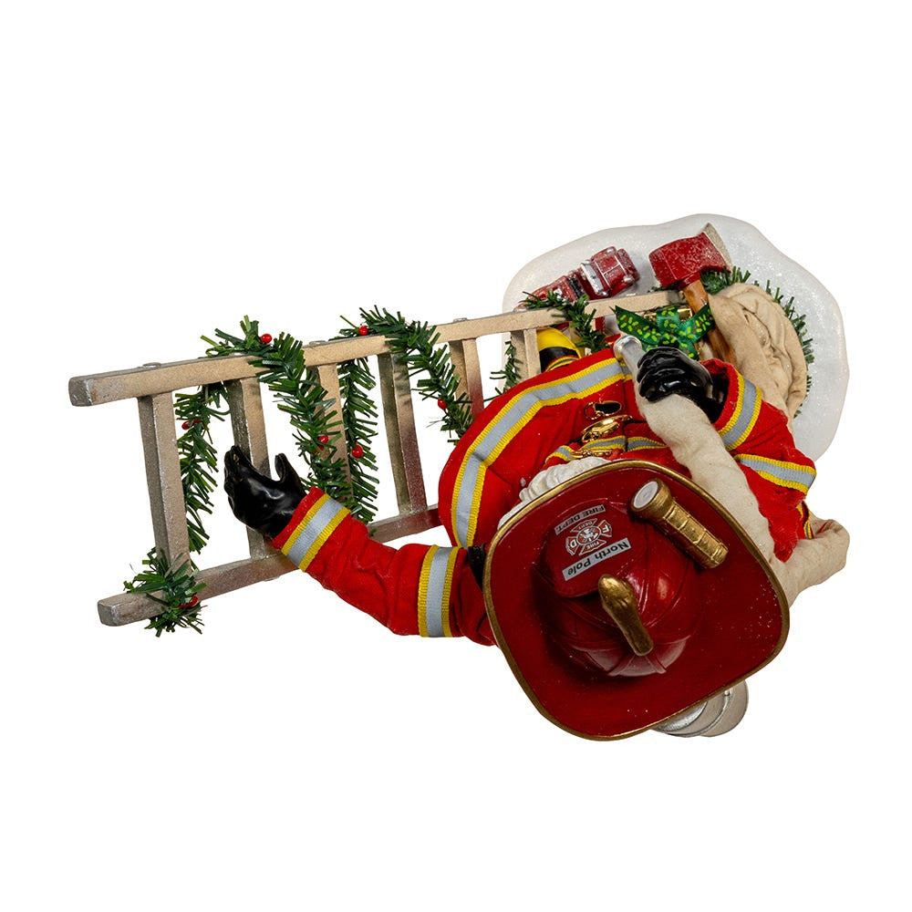 Fabriché 11.5" Fireman Santa On Ladder Figurine