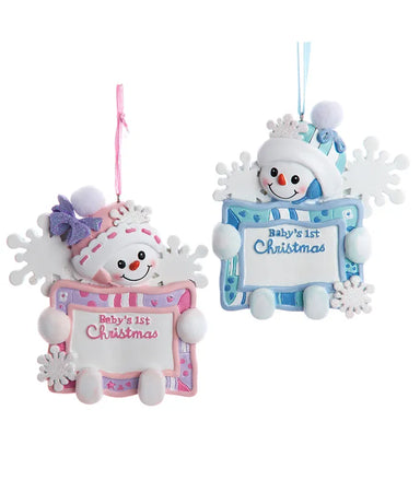 Baby's First Christmas Snow Girl or Snow Boy Ornament (Single) - Specify Boy or Girl