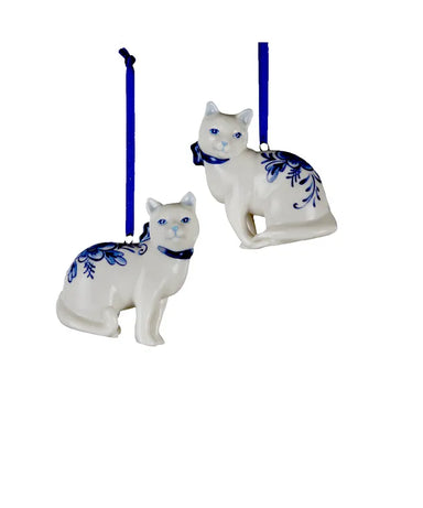 Porcelain Delft Blue Cat Ornament (Single) - Random Style